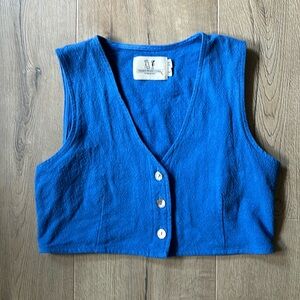 Fashion Brand Crop French Blue Linen Vest, Size Small/X Small